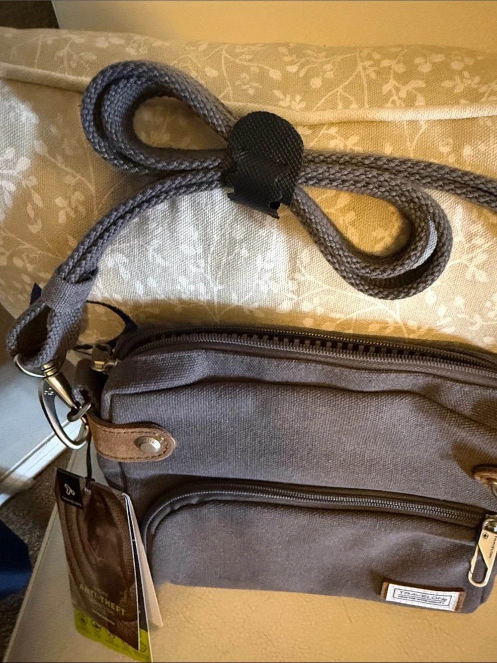 Travelon Anti-Theft Heritage Brown Gray Canvas Crossbody Messenger Bag